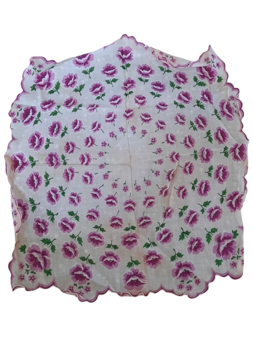 Vintage Floral Pink Scalloped Handkerchief